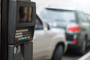 Parking meter. Car and car Parking with electronic payment.