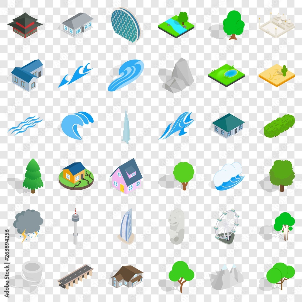 Poster house element icons set. isometric style of 36 house element vector icons for web for any design