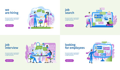 Isometric landing page templates for job search. Vector illustration mock-up for website and mobile website