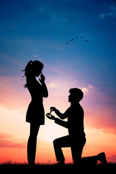 illustration of man proposal girl