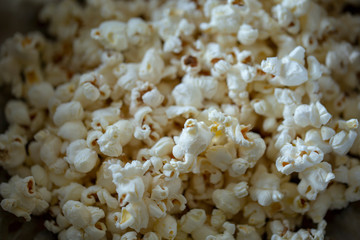 Popcorn close up in a bowl macro