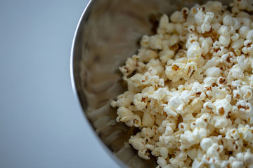 Popcorn close up in a bowl macro