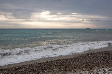 Splashes of fresh foaming, bubbling sea water, mad whirlpool waves, white crest of waves, Stony...