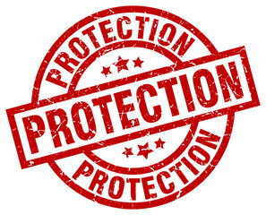 protection round red grunge stamp