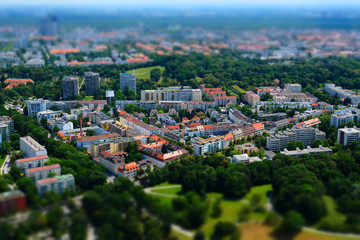 View from a height to residential areas in Munich