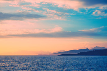 Fototapeta premium View of the sunset in Albania. The Ionian Sea.