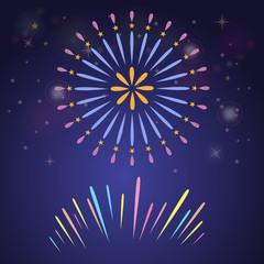 Fototapeta na wymiar Colorful fireworks for celebration concept design. Firetracker for party and anniversary background. Flat color vector illustraton.