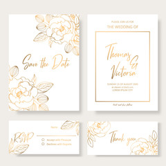 Wedding invitation template with golden decorative elements