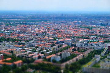 View from a height to residential areas in Munich