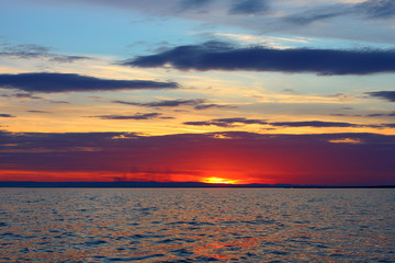 Beautiful calm lake with sunset
