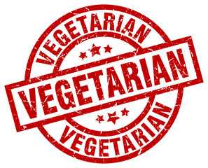 vegetarian round red grunge stamp