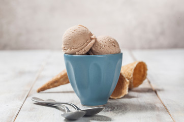 Chocolate ice cream bowls and cornets.