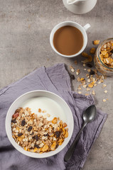 Muesli bowl and coffee cup.