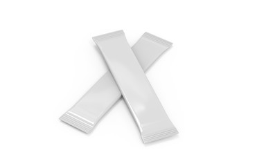 Stick sachet packaging for coffee, salt, sugar, tea, pepper or spices, mock up template on isolated white background, 3d illustration