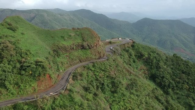 Aerial footage of Gaganbawda Ghat in Kolhapur, India \ Western Ghats, Road, Nature, Travel