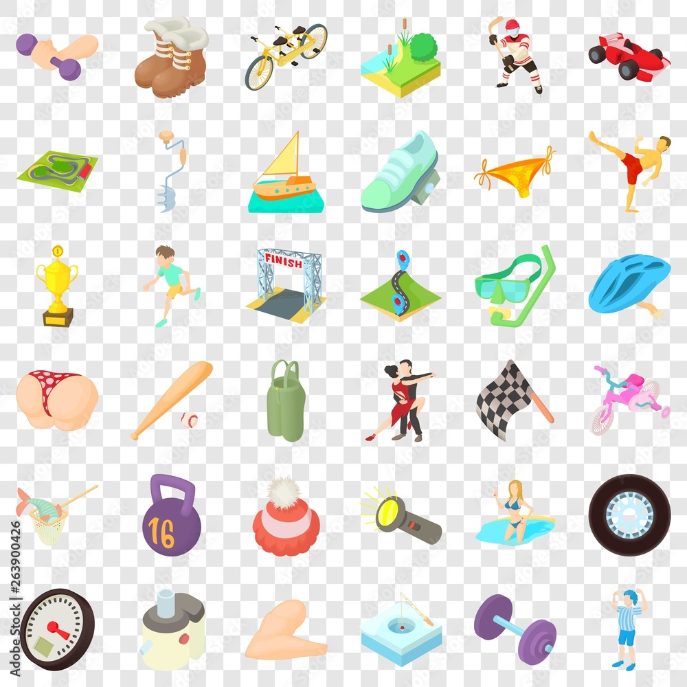 Poster activity man icons set. cartoon style of 36 activity man vector icons for web for any design
