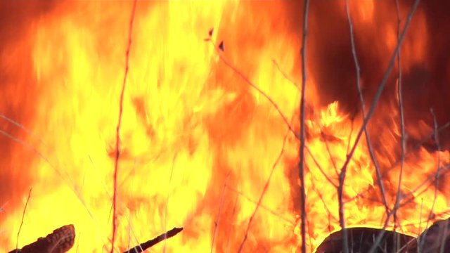 Burning Fire Flame With Smoke. House Engulfed in Flames Showing Fire Smoke.