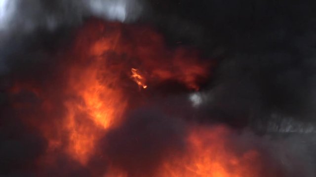 Burning Fire Flame With Smoke. House Engulfed in Flames Showing Fire Smoke.