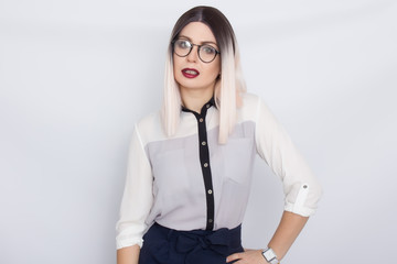 Image of beautiful business woman wearing glasses