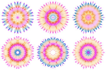 Set of Floral Color Mandala. Arabic, Indian, Motifs. Vector Illustration. Rainbow color