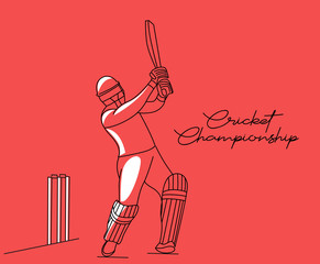 Concept of Batsman playing cricket - championship, Line art design Vector illustration.