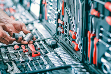 Car tools sale. Handyman auto repair kit. Industrial hardware. Instrument selection organized...