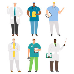International doctors and staff vector of set. Professional international doctor in uniform illustration
