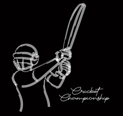 Concept of Batsman playing cricket - championship, Line art design Vector illustration.