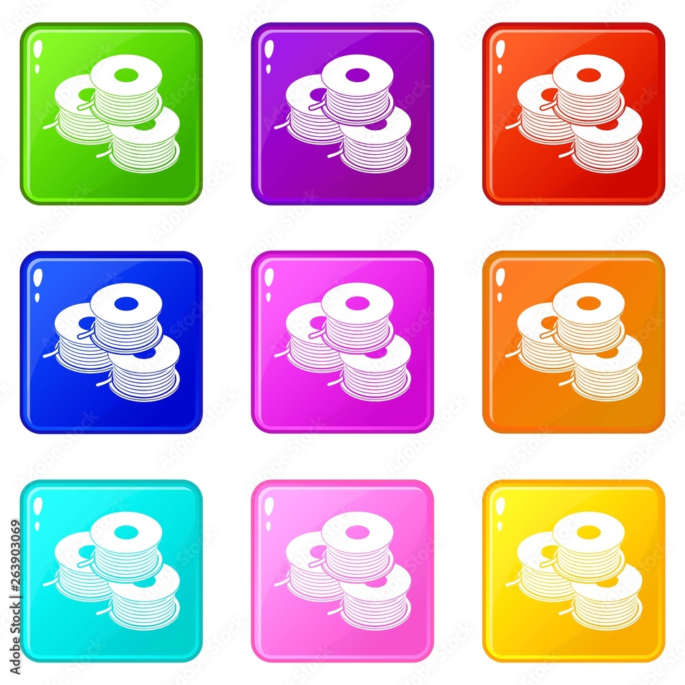 Poster coil for d printer icons set 9 color collection isolated on white for any design