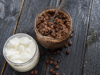 homemade coffee scrub with sugar and coconut oil