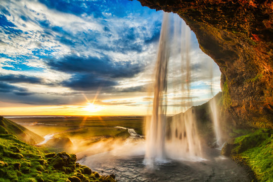 Seljalandfoss waterfall at sunset in HDR, Iceland © romanslavik.com