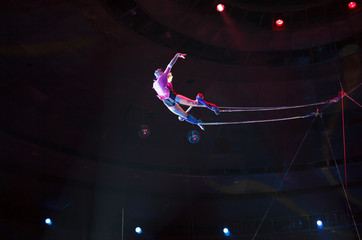 performance of air acrobats in the circus