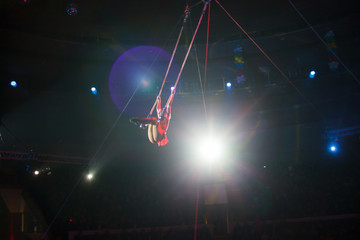 performance of air acrobats in the circus