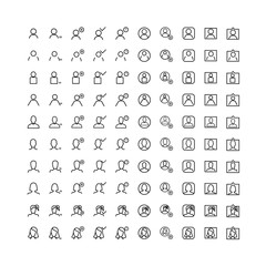 Set icons thin line of user interface and avatars for website and UI/UX. Outline. Diverse men and women avatar icons