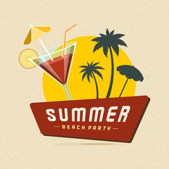 Cocktail beach party summer holidays vector poster or flyer background.