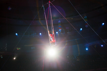 performance of air acrobats in the circus