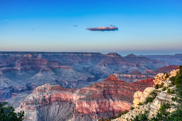 Grand Canyon View from South Rim with Bright Blue Sky During Dusk