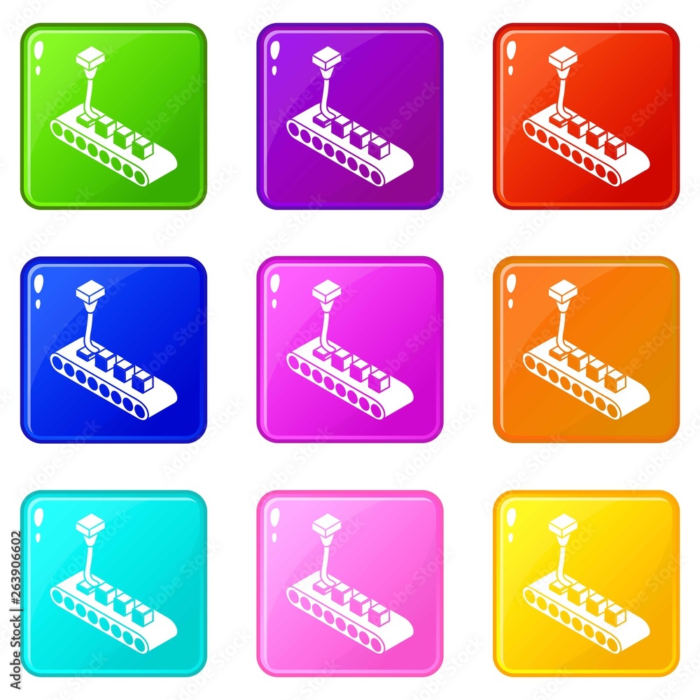 Aufkleber cube d printing icons set 9 color collection isolated on white for any design