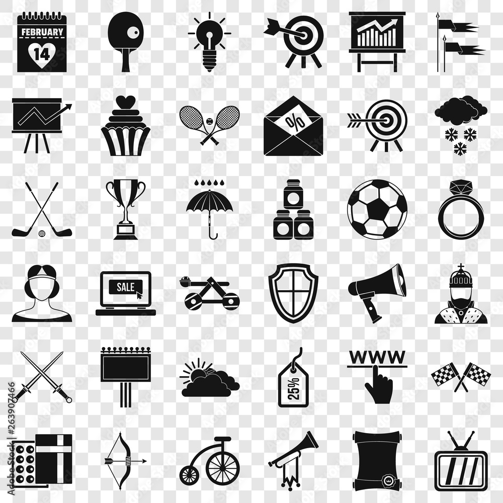 Poster arrow fly icons set. simple style of 36 arrow fly vector icons for web for any design
