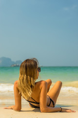 woman resting at the  tropical Thailand Railay beach