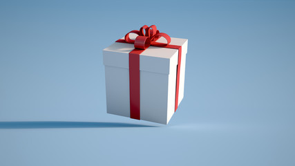 Red and white giftbox on blue