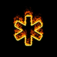 The symbol star of life burns in red fire