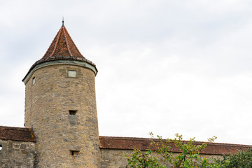 city wall with tower, in Rotenburg ob der Tauber, Germany. Copy space