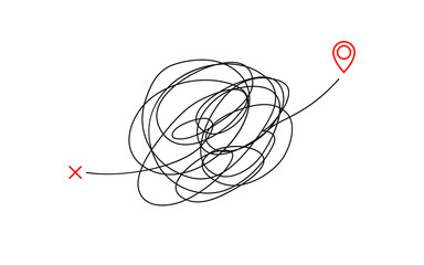 graphique de concept d& 39 illustration de destination compliquée de manière insensée et désordonnée. conception de doodle de chemin de vecteur de ligne de gribouillis enchevêtré.
