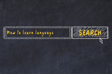 Chalk board sketch of internet search engine. Looking for how to learn language © iushakovsky