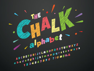 Bright colorful chalk board style alphabet design