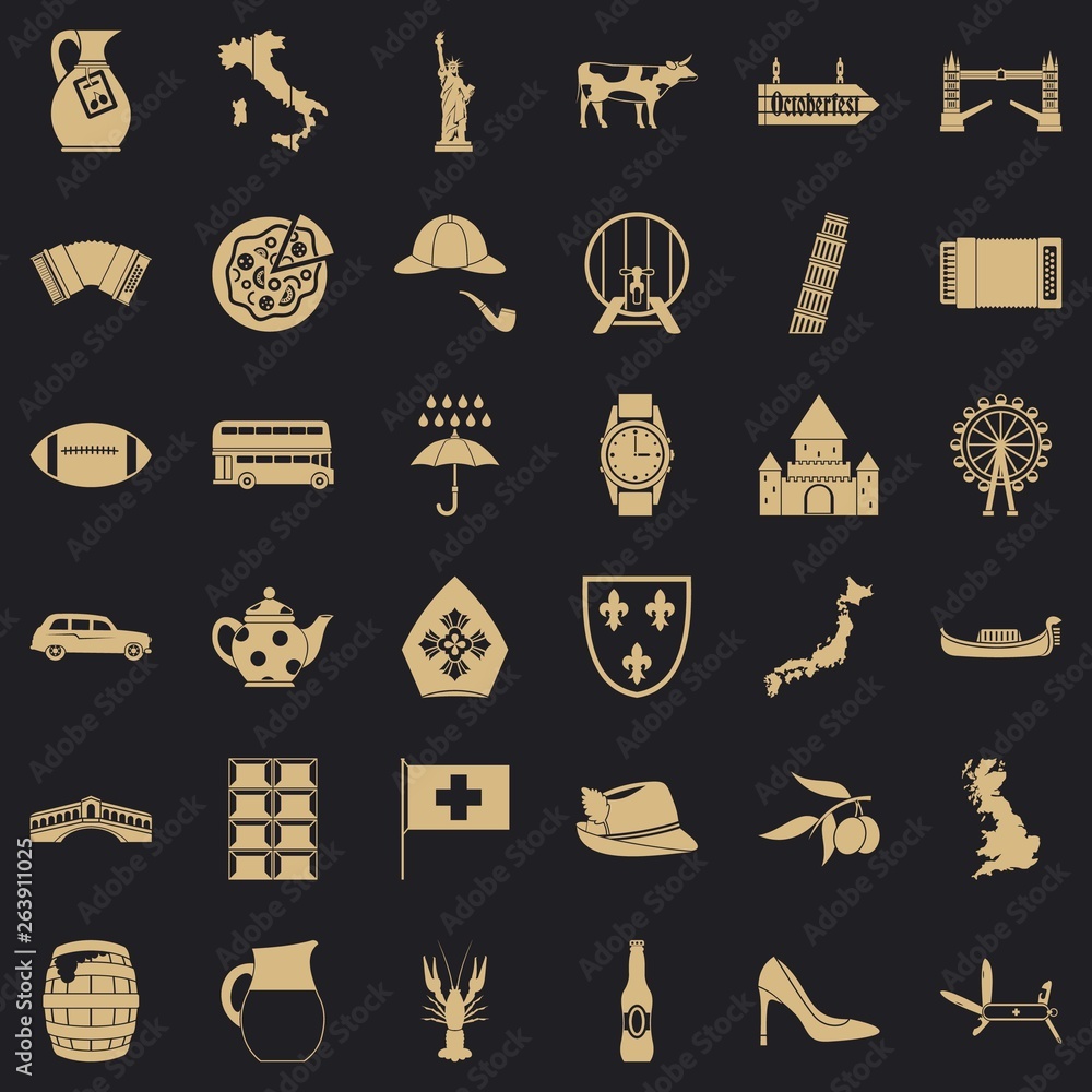 Poster tourist icons set. simple style of 36 tourist vector icons for web for any design
