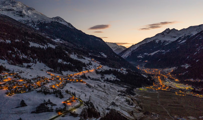 Fototapeta na wymiar View of valley near Bormio (Italian Alps) at sunset