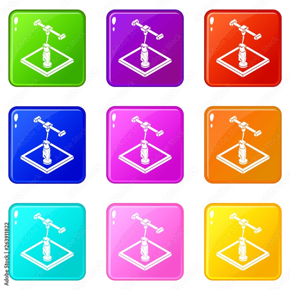 Poster statue d printing icons set 9 color collection isolated on white for any design