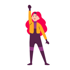 Girl wearing colorful costume of superhero. Vector.